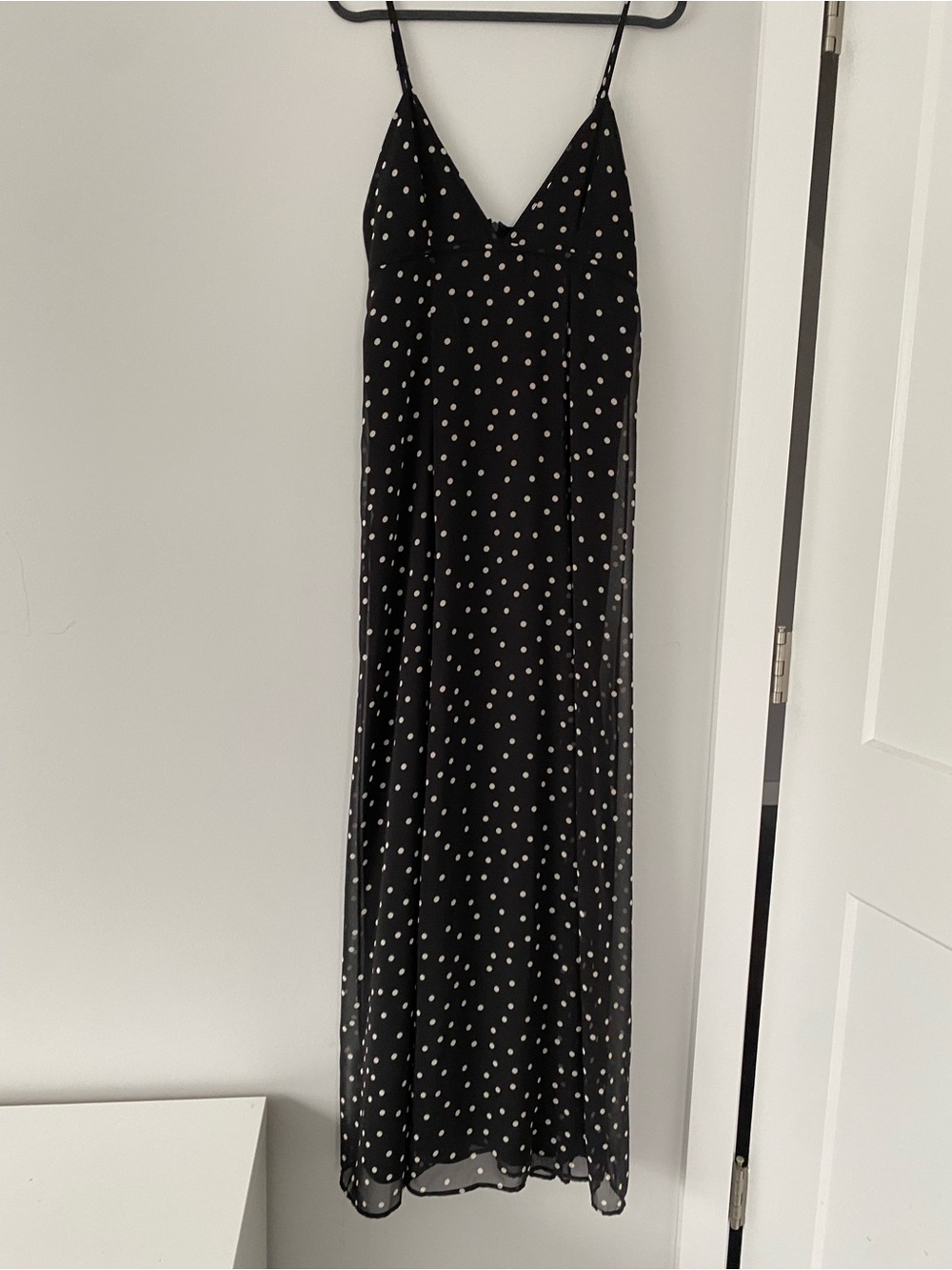 Zara Black Maxi Slip Dress with White Polka Dots